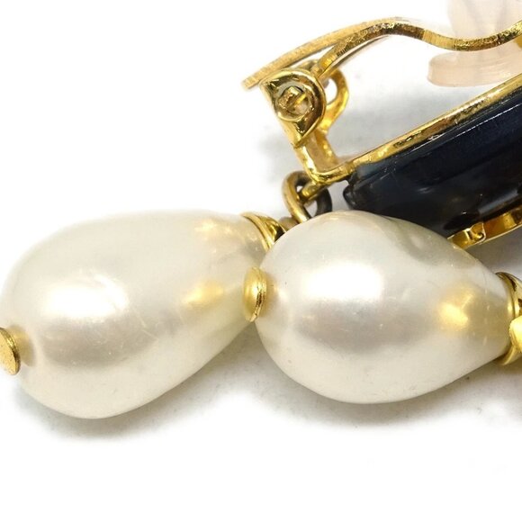 Chanel Artificial Pearl Dangle Earrings Clip-On Gold 96P - Picture 2 of 4